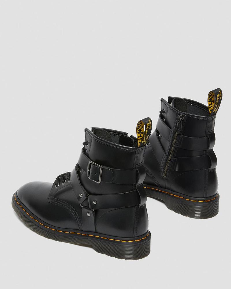 Black Men's Dr Martens Cristofor Leather Harness Lace Up Boots | CA 541KOR